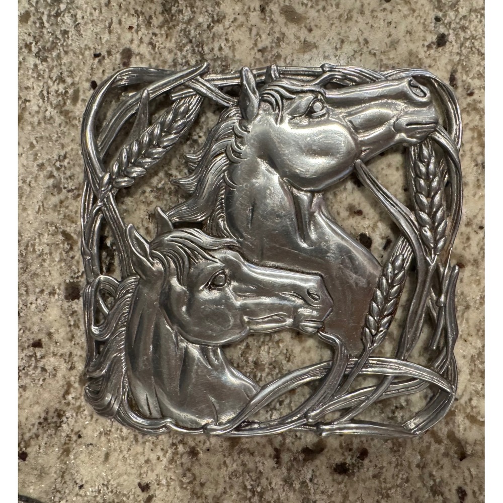 Arthur Court Horse Wheat Aluminum Trivet Vintage 2001 Equestrian Decor Silver
